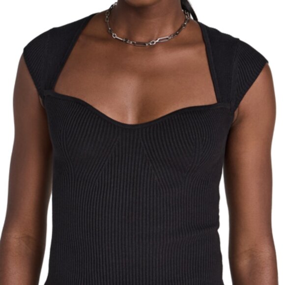 REFORMATION NADINE RIBBED KNIT FITTED SWEATER TOP SWEETHEART NECKLINE BLACK SMAL - Picture 8 of 8